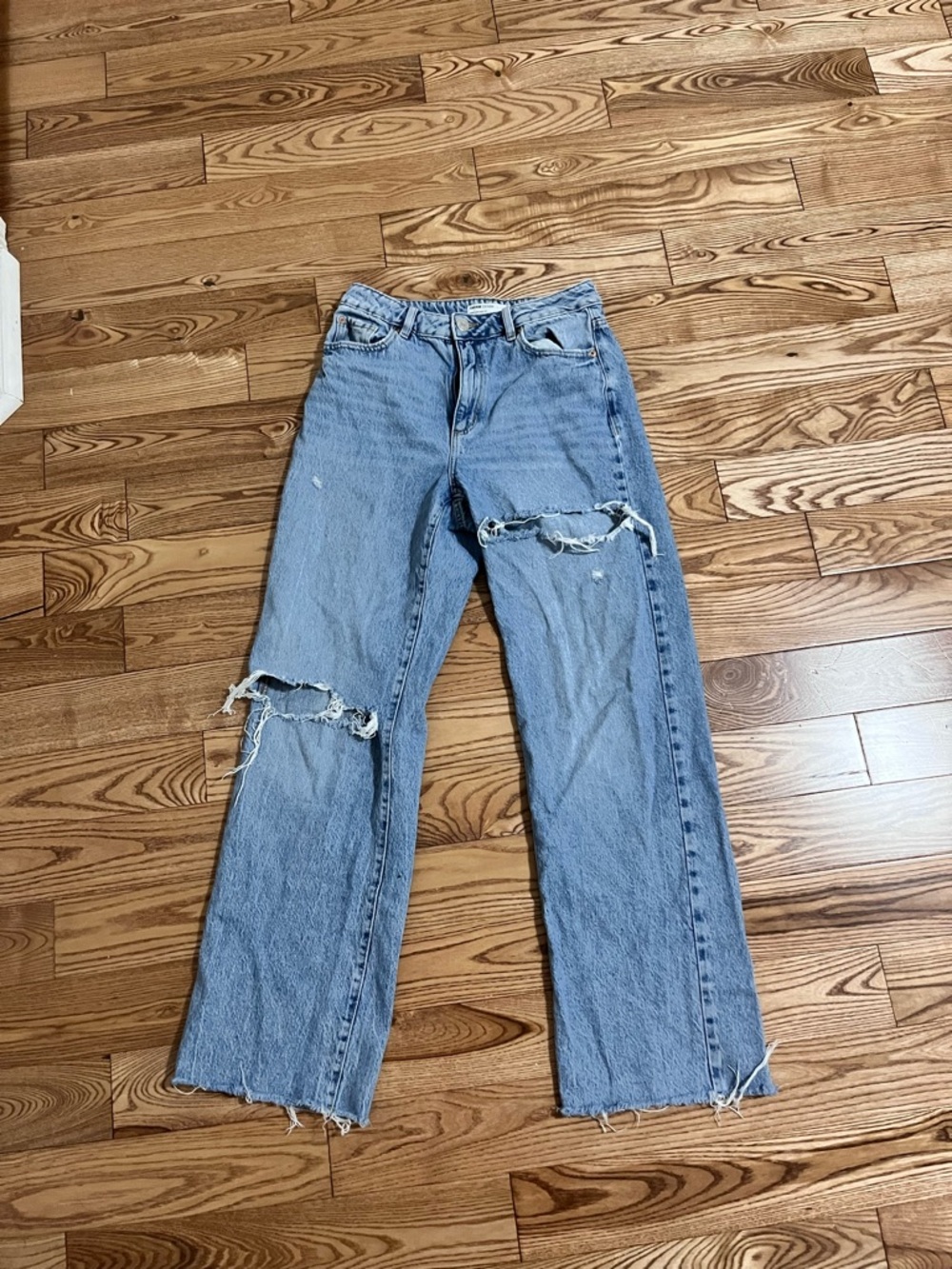 Garage Light Blue High-Rise Distressed Straight Jeans